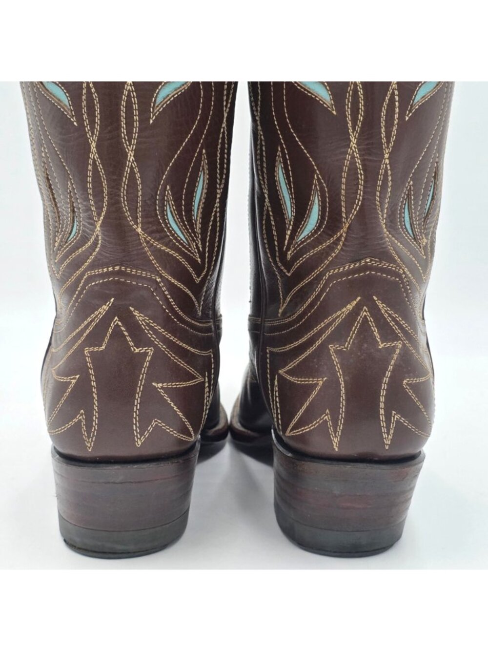 Rocketbuster Boots Women 7.5 Brown Blue Short Leather Cowgirl Western TexasUSA - Picture 6 of 16